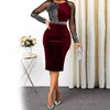 Casual Dresses Sexiga paljetter Kvinnor Rund Neck Party Club Dress Autumn Velvet Long Sleeve Zipper Female Slim Fit Patchwork