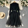 Kvinnor Casual Dresses Design Korean Maxi Autumn Sweet O Neck Puff Sleeve A-Line Dress Elegant Fashion Streetwear Long Dresses 2023