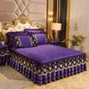 Bed Skirt Lace Embroidery Bedding Set Luxury Velvet Bedding Linen Bedding Solid Mattress Cover Pillowcase 230330