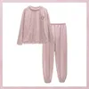 Women's Sleepwear Long Sleeve Shirt Pant Pajamas Set Nightwear Round Neck Bear Badge Solid Color Homewear Pyjamas Sleep Suit 2Pcs Home