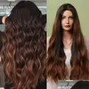 Synthetische Perücken Easihair Long Chocolate Brown Hair Wig Dark Caramel Highlights Wellig Natürlich Hitzebeständig Cosplay Drop Delivery Produ Dhpqi