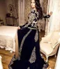 Partykleider Elegante Meerjungfrau Marokkanischer Samt Abend mit langen Ärmeln Algerische Spitze Applique Prom Kleider Muslim Formal Custom Made