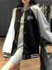 Chaquetas de mujer, chaqueta de béisbol de retazos, cárdigan suelto informal de estilo Preppy de moda coreana de otoño e invierno para mujer de gran tamaño Varsity 2023