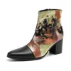 Fashion Personality Black Print Short Boots Men British Style Men's Shoes Pointed Toe Knight/Party/Show Botas Hombre!