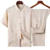Tute da uomo Classico Ricamo da uomo Wushu Abbigliamento Vintage Manica corta Taichi Uniform Summer Cotton Maschio Tang Suit Causal Dragon Shirt 3XL W0329
