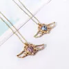 Chains Janpense Style Gold Color Pendant Necklace Long Chain Blue Pink Crystal Heart Angel Wing For Kids Girls Children Gitfs