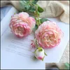 Flores decorativas Guirnaldas Artificial Western Rose 3 Head Peony Party Decoración para el hogar Materiales de seda Flor Fake Drop Entrega Dh3Ka