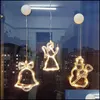 Decorazioni natalizie Luci a ventosa Campana natalizia a LED Pupazzo di neve Angelo Succhiare Stringa appesa Batteria Finestra Consegna a goccia Home Garden Fest Dhkx9