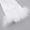 Vêtements de nuit pour femmes Hiloc robe de plumes blanches avec fourrure pyjama à manches longues satin adapté à la robe de mariée de nuit des femmes robe de salle de bain femmes 230330