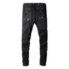 Mäns jeans svart orolig smal fit streetwear stil färgglada bandanna lapptäcke mager stretch hål high street rippade 230330