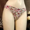 Underpants Sissy Ice Silk Open Crotch Brief Men's And Women's Underwear Passion Free Funny Milk Mid Waist Printed Lace Edge Sexy