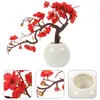 Kwiaty dekoracyjne bonsai donite drzewo kwiat sztuczny śliwki fałszywe ozdoby pinowate pieniądze czerwona symulacja faux gałąź fałszywe fengshui