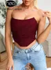 Kvinnors tankar Camis Asia Mesh Bening Corset Top Antislip Ruched dragkedja Axless Tube S Bodycon Solid Color Crop Women Sexy Party Bustier 230331