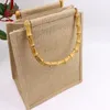 Shopping Bags Portable Burlap Jute Handbag Bamboo Loop Handles Tote Retro Women Big Size Beach For 230331