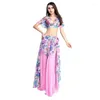 Scene Wear Flower Belly Dance Outfit Women Top Long Kjol Set Festival Oriental Carnival Party Costume Practice Professional Clothes