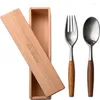 Dinnerware Sets Wooden Handle Knife Fork Portable Chopsticks Spoon Set Tableware Two Pieces Of Children's Stainless Steel