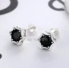 Studörhängen yixiyoyi 925 Sterling Silver Black Gem Six Angle Star Ear Earring Retro Vintage Thai Woman Punk smycken