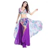 Scene Wear Flower Belly Dance Outfit Women Top Long Kjol Set Festival Oriental Carnival Party Costume Practice Professional Clothes