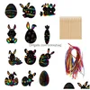 Party Favor Scratch Paper Art Set Easter Black It Off Crafts Notes Ding Boards blad met houten stylus en hangende touw HHA3245 DRO DHET8