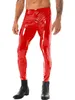 Men's Pants Mens Glossy Patent Leather Pants Soild Color Two-way Zipper Crotch Skinny Trousers Clubwear Leggings Motorcycling Costume W0325