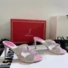 Rene caovilla Pantofole con strass Croce lavorata a maglia sfumata sottile tacco alto sandali open toe donne estive designer di lusso scarpe da banchetto 7.5CM 9.5CM scarpe di fabbrica