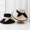 Wide Brim Hats Ladies Sun Hat Big Bow Summer For Women Foldable Straw Beach Panama Visor Femme Female