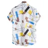 Męskie koszule Camisa Masculina 2022 Summer Nowy trend modowy męski cyfrowy geometryczny druk z krótkim rękawem
