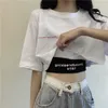 女性用TシャツホワイトショートスリーブTシャツ女性夏短いハイウエストルーズクロップトップカジュアルベーシックダンスTシャツ230331