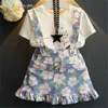 Summer Toddler Girls Girls Suits T-shirtwithskirt 2pcs Girl Set Flower Print Botton Dzieci Stroje dziecięce ubrania 0-7 yeear