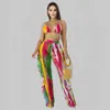 Kvinnors badkläder Bikini Set Tie Dye Sexig backless Bandage Crop Top Tassel Byxor Tvådelad simning Lyxiga strandkläder 24Colors