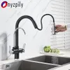 Robinets de cuisine Onyzpily Grue filtrée noire mate pour la cuisine Pull Out Spray 360 Rotation Filtre à eau Robinet Double modes d'eau Évier Robinet de cuisine 230331