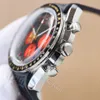 50: e män Luxury Watch Watches Quartz Movement Chronograph Montre de Luxe armbandsur Två ton rött svart ansikte rostfritt gummiband