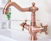 Bathroom Sink Faucets Antique Red Copper Basin Faucet Dual Handles Vanity Mixer Tap And Cold Water Bnf616