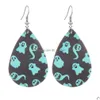 Dangle Chandelier New Halloween Leather Earrings For Women Water Drop Pumpkin Hat Skl Bat Lantern Doublesided Printed Fash Dhgarden Dhigv