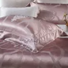 Sängkläder set naturligt siden set 22 mamma mulberry jacquard ihålig täcke täcke ultra mjuk silkeslen lakan kudde kudd king 4 st
