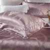 Set di biancheria da letto Set di seta naturale 22 Momme Copripiumino cavo Jacquard di gelso Copripiumino ultra morbido e setoso Federa King 4 pezzi