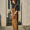 Men's Pants New Japanese retro Hong Kong flavor brown color matching neutral overalls American couple loose one-piece straight overalls tide W0325