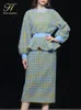 Tvådelklänning H Han Queen Winter Korean Woman Plaid 2 stycken Set Collision Sweatshirt Top Vintage Pencil kjol Simple Suit 230331