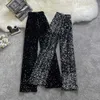 Cutistation Silver Black Sequin Pants Women 2023 Spring Full Length Chic Fashion Straight Wide Leg Trousers Party Night Clubwear