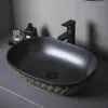 Bathroom Sink Faucets Retro Table Basin Splash-Proof Black Large Oval Ceramic Outdoor Balcony Antique Art Wash