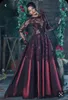 Maroest Maroon Red Satin Vality Dresses Sheer Long Sleeves healdes jewel neck women women party conguls custom made vestidos 2023 bc15542