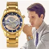 Wristwatches Luminous Men's Watch Business Quartz Watches Blue Dial Hollow Out Design Imitation Mechanical Luxury Gold Stainless Steel S