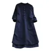 Casual Dresses Women Dress Solid with Pockets Button Kne-Length Comfy V-Neck Långärmning Summer Straight Vestidos Robescasual