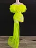 Stage Draag fluorescentie groen gaas sexy spaghetti riem asymmetrische jurk voor vrouwen beroemde avonddoek prom concert kostuums