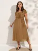 Plus size Dresses Finjani Party For Women Size Summer Midi VNeck Solid Ruffle Sleeve Belted Wrap 230330