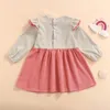 Girl Dresses Patchwork Baby Long Sleeve Dress Girls Daily Ruffle Decoration Flower Print Corduroy Folds Spring Fall Clothing Cute Princess