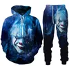 Mannen en vrouwen 3D Gedrukte horrorfilm Clown Clown Casual kleding Wolf Fashion Sweatshirt Hoodies en broek Oefening Pak 003