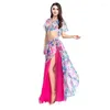 Stage Wear Flower Belly Dance Outfit Women Top Long Skirt Set Festival Oriental Carnival Party Costume Practice Professional Clothes