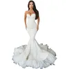 Elegant Sleeveless Lace Mermaid Bridal Gown - Backless Sweetheart Neckline Wedding Dress in Ivory