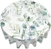 Table Cloth Watercolor Green Floral Leaf Eucalyptus Round Leaves Pattern Fabric 60 Inch Waterproof Washable Kitchen Dining Room